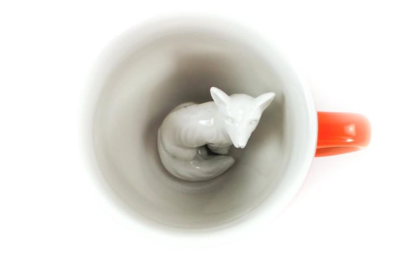 Creature Cups FOX Ceramic Cup (11 Ounce, Red Orange) - Hidden 3D Woodland Animal Inside Mug Emerges As You Drink - Holiday, Birthday, Housewarming Drinkware Gift for Coffee & Tea Lovers - Image 2